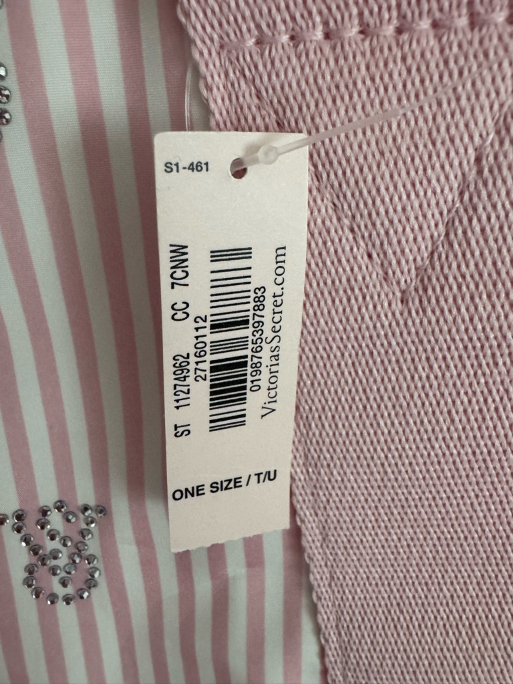 NWT PINK Victoria's Secret Pale Pink Striped Shine Tote Bag w/ Rhinestone Logos - Picture 4 of 4